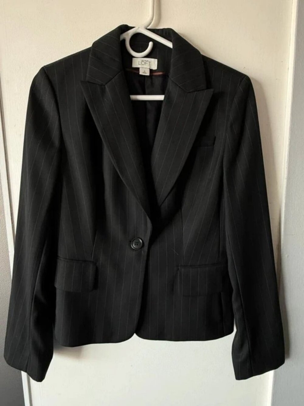 LOFT Black Pinstripe Single-Button Blazer